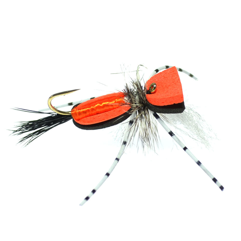 Hippie Stomper Black Orange Foam Body Grasshopper Dry Fly - 4 Flies Size 10