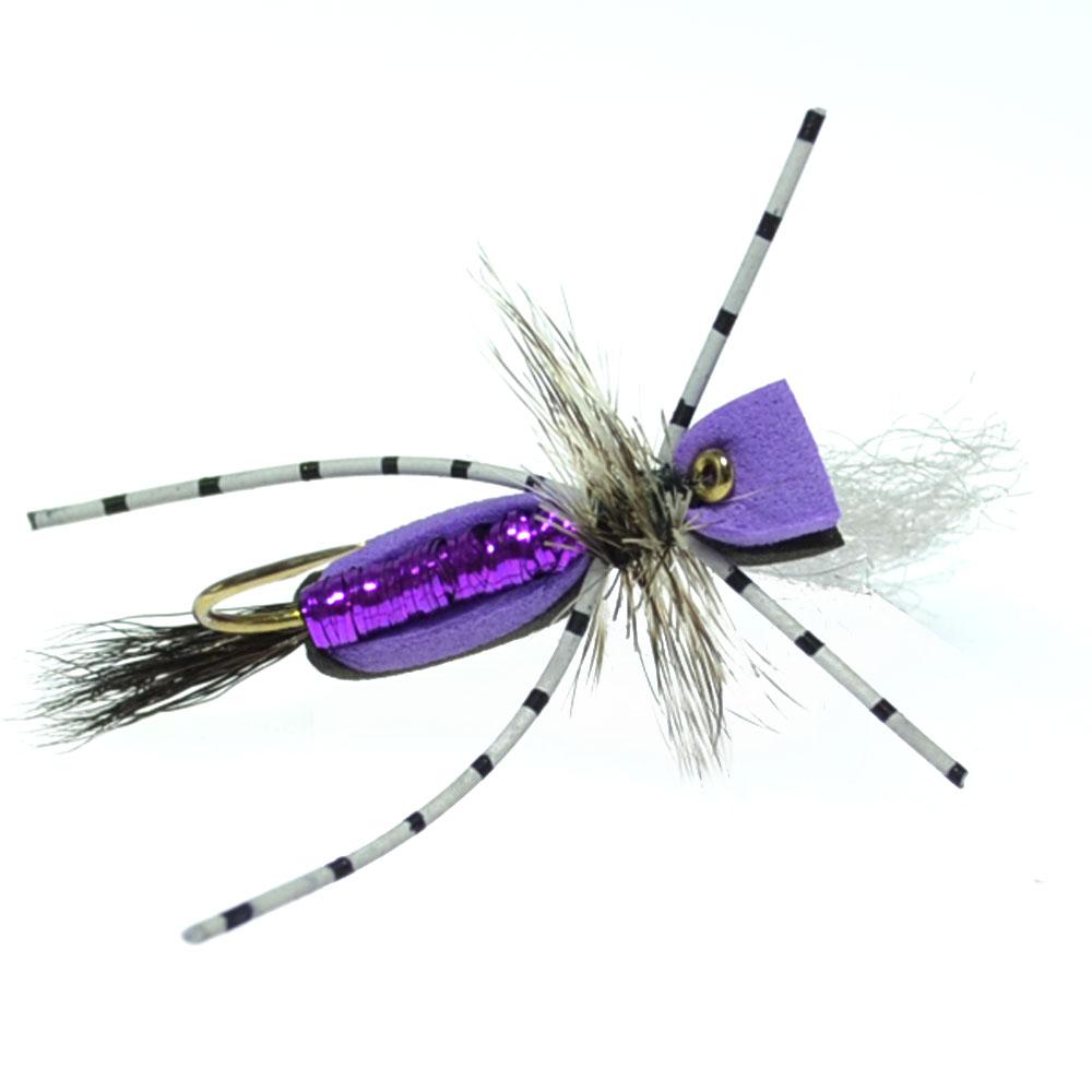 Hippie Stomper Black Purple Foam Body Grasshopper Dry Fly - 4 flies Size 14