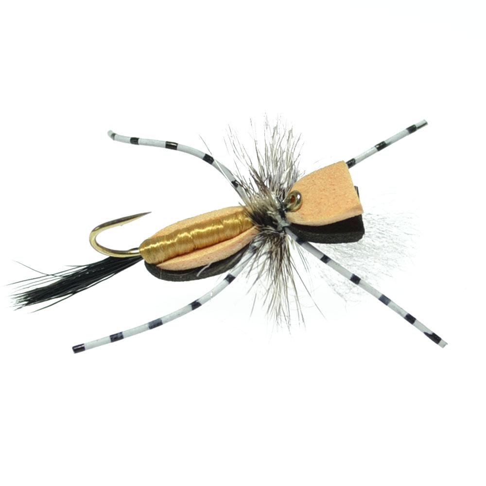 Hippie Stomper Black Tan Foam Body Grasshopper Dry Fly - 4 Flies Size 14