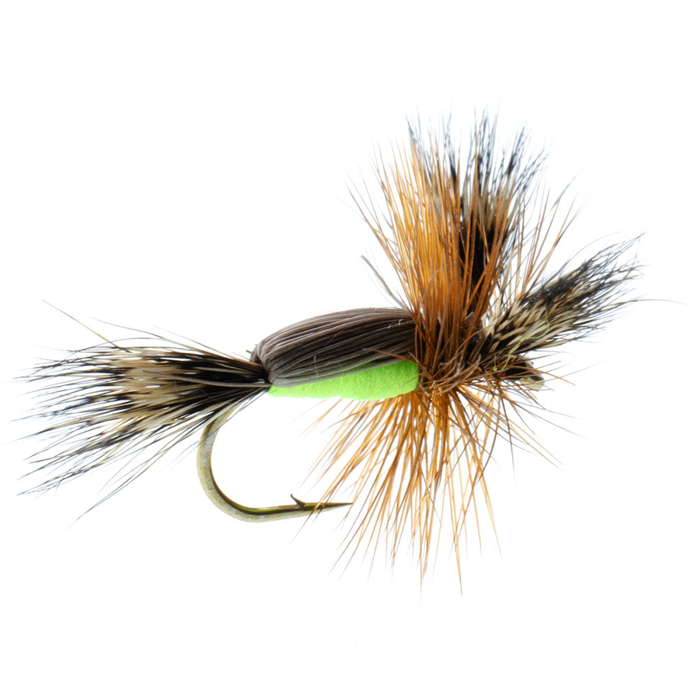 Chartreuse Humpy Classic Hair Wing Dry Fly - 6 Flies Hook Size 12