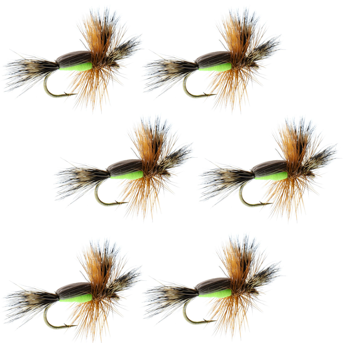 Chartreuse Humpy Classic Hair Wing Dry Fly - 6 Flies Hook Size 16