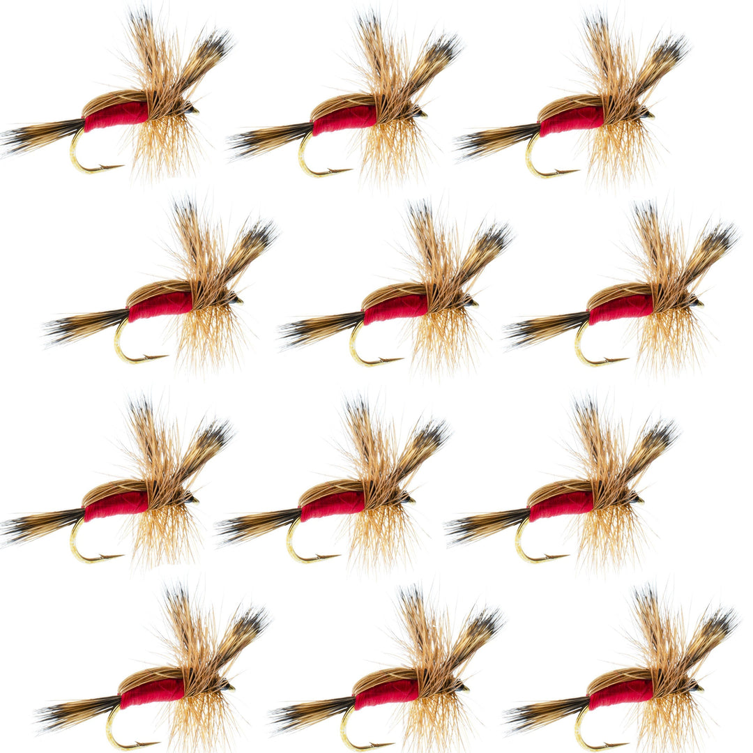 Red Humpy Classic Hair Wing Dry Fly - 1 Dozen Flies Hook Size 12