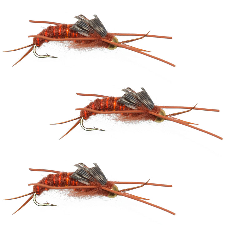 3 Pack Gold Bead Kaufmann's Brown Stone Fly with Rubber Legs - Stonefly Wet Fly - Hook Size 10