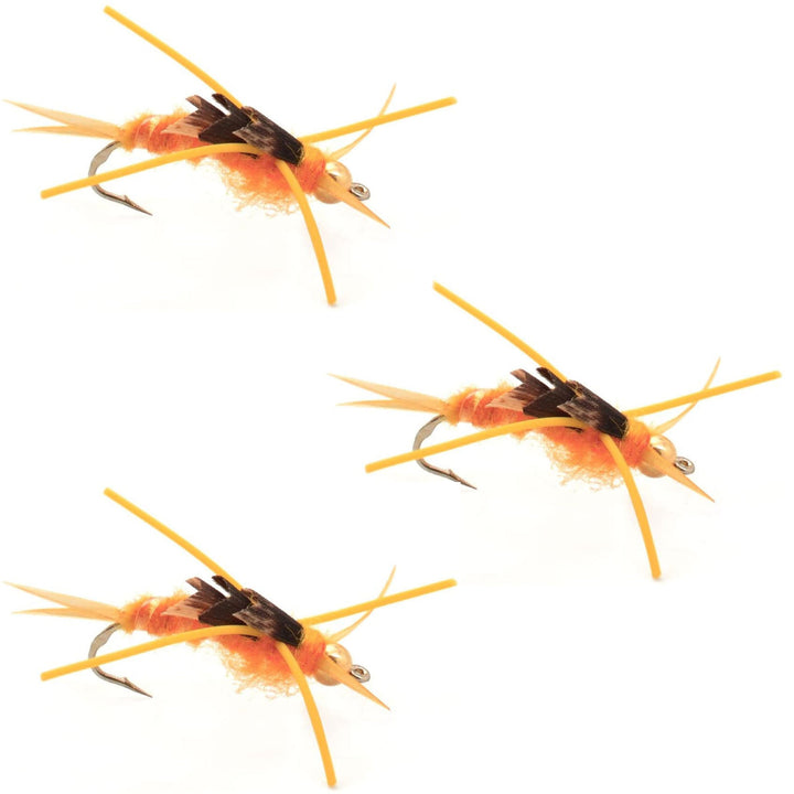 3 Pack Gold Bead Kaufmann's Golden Stone Fly with Rubber Legs - Stonefly Wet Fly - Hook Size 6