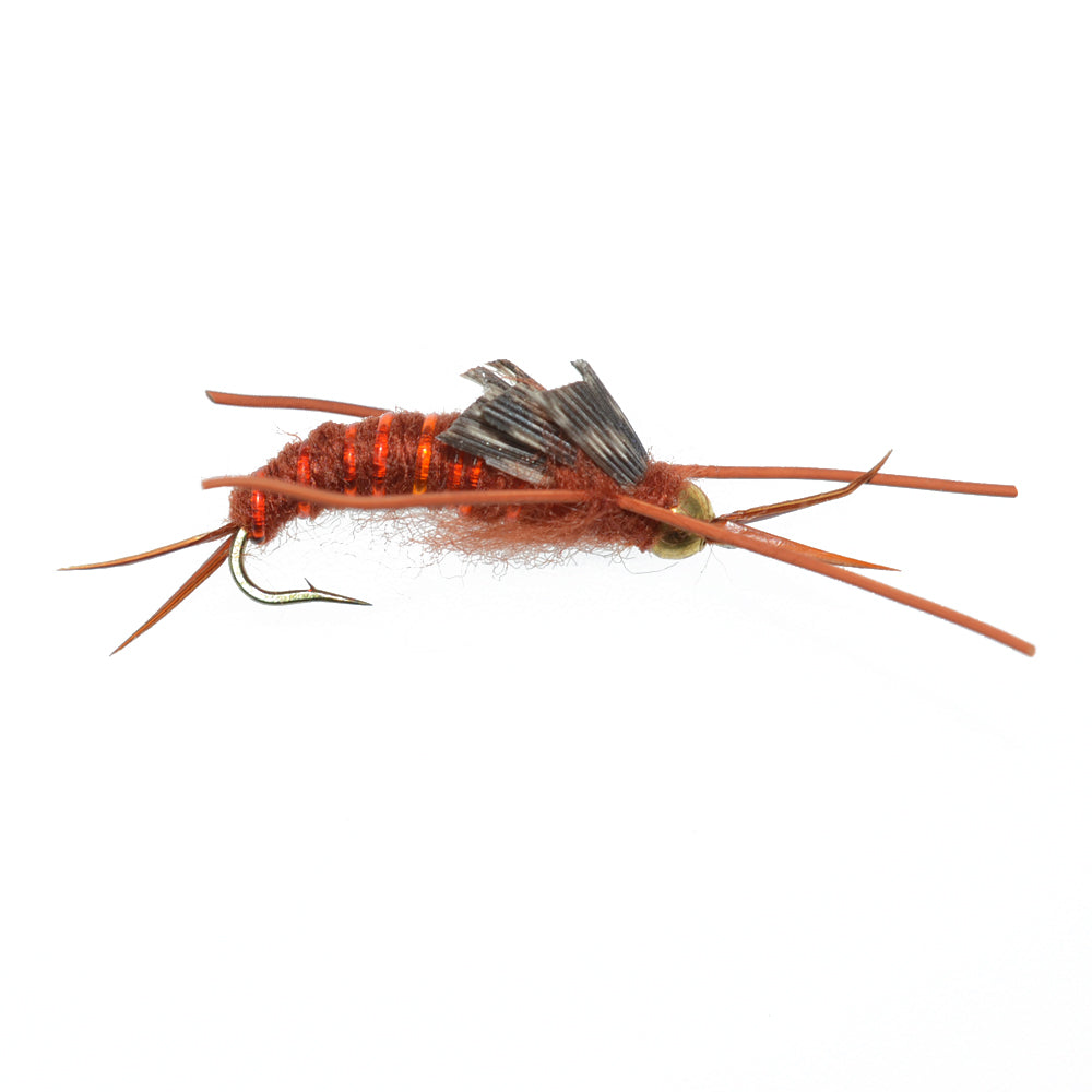 Gold Bead Kaufmann's Brown Stone Fly with Rubber Legs - Stonefly Wet Fly - 6 Flies Hook Size 6