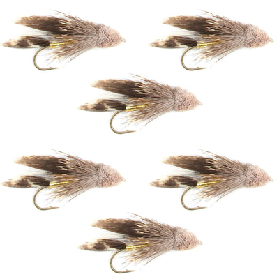 Muddler Minnow Fly Fishing Flies - Classic Bass and Trout Streamers - Set of 6 Flies Hook Size 6