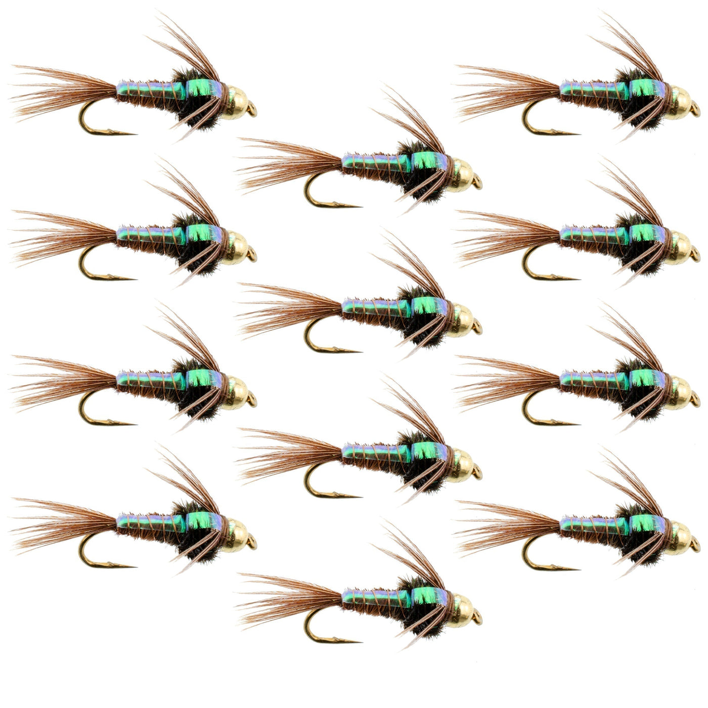 Tungsten Bead Head Flash Back Pheasant Tail Nymph 1 Dozen Flies  Size 12