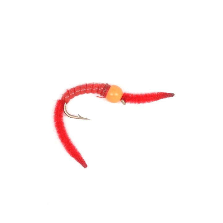 3 Pack San Juan Power Worm Hot Head Orange Bead Red V-Rib - Hook Size 12