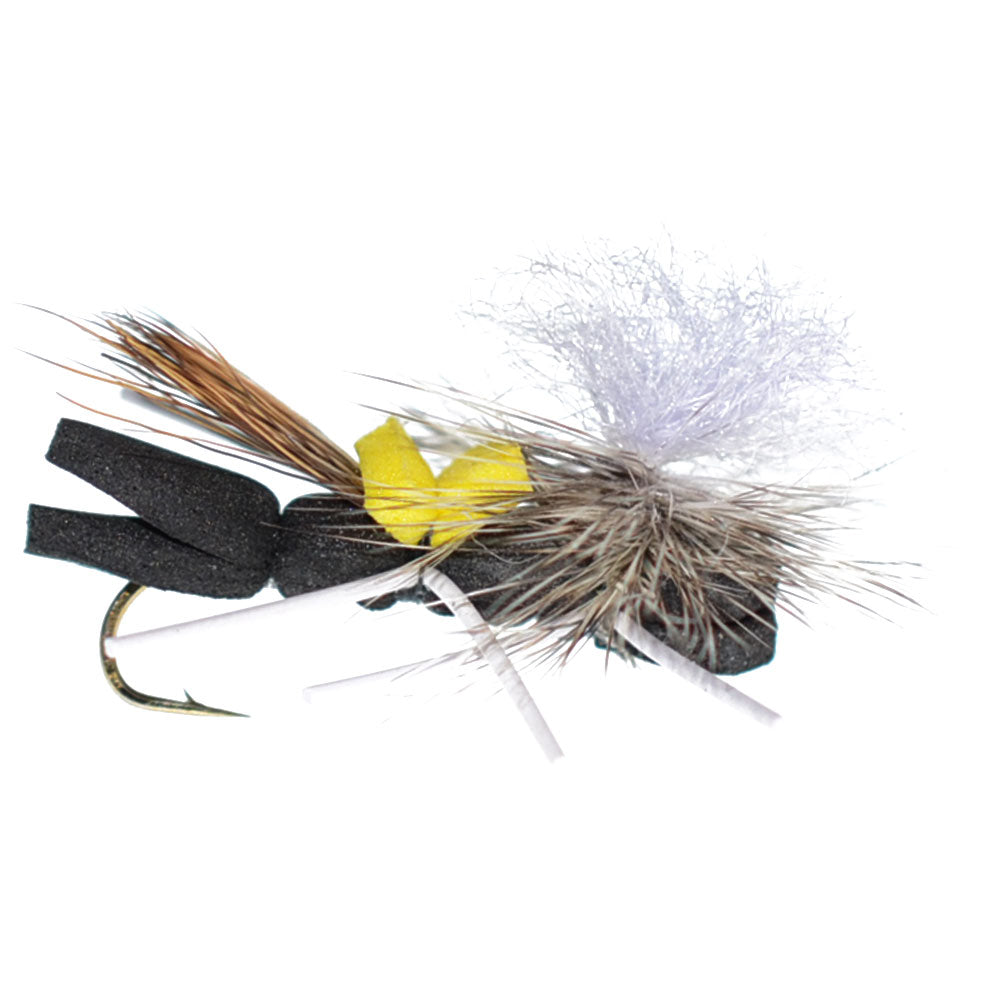 Parachute Chernobyl Ant Black Yellow Top Foam Body Grasshopper Fly 6 Flies Hook Size 10