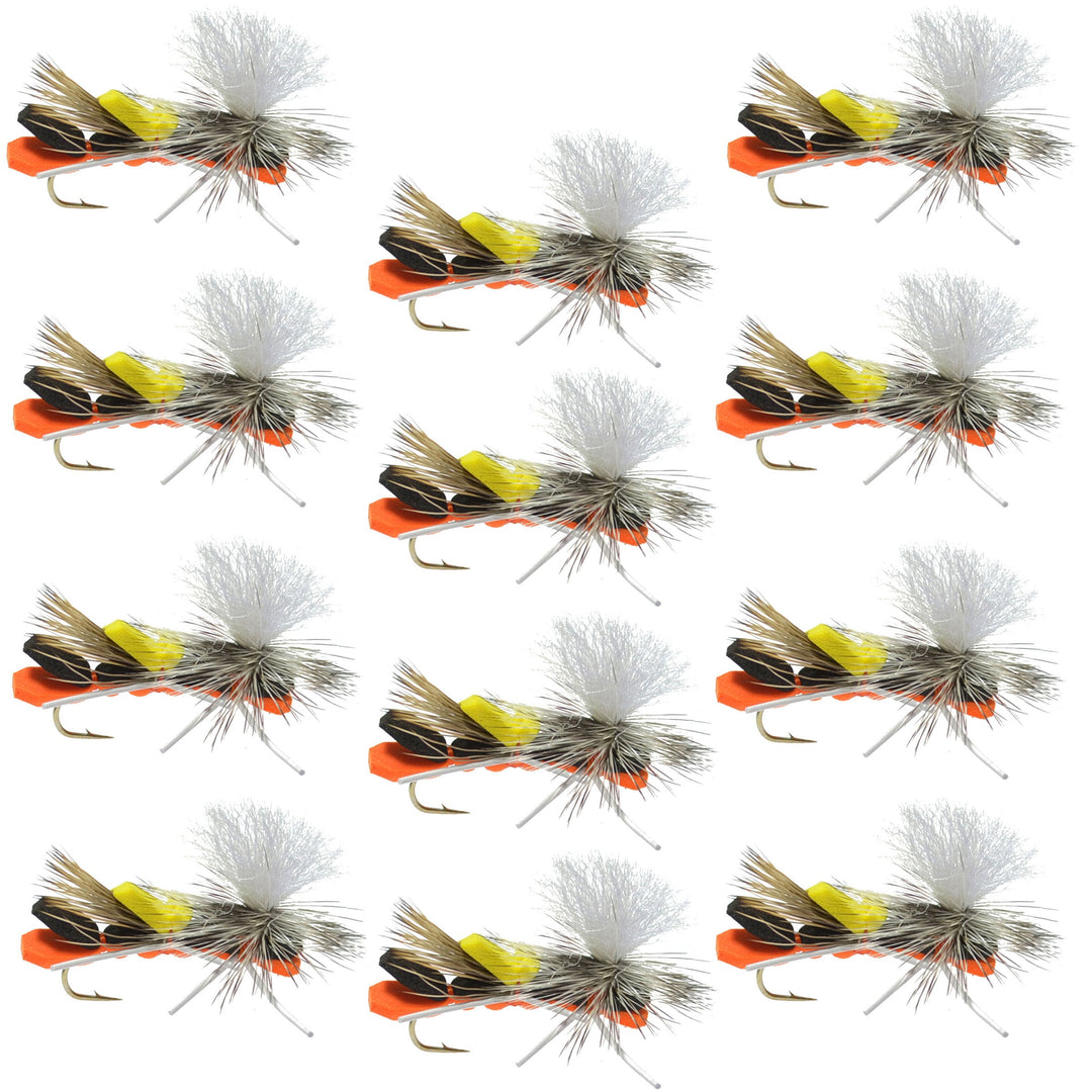 Parachute Chernobyl Ant Black Orange Foam Body Grasshopper Fly - 1 Dozen Flies Hook Size 10