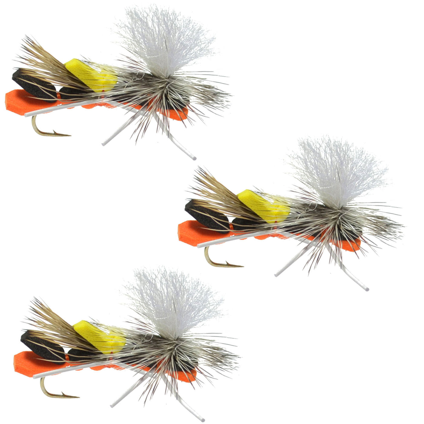 3 Pack Parachute Chernobyl Ant Black Orange Foam Body Grasshopper Fly - Hook Size 10