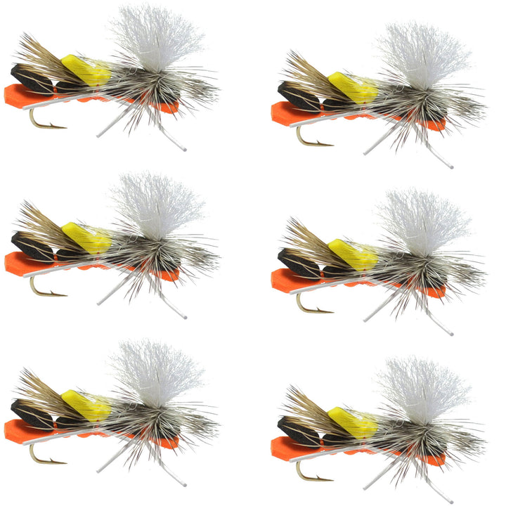 Parachute Chernobyl Ant Black Orange Foam Body Grasshopper Fly - 6 Flies Hook Size 10