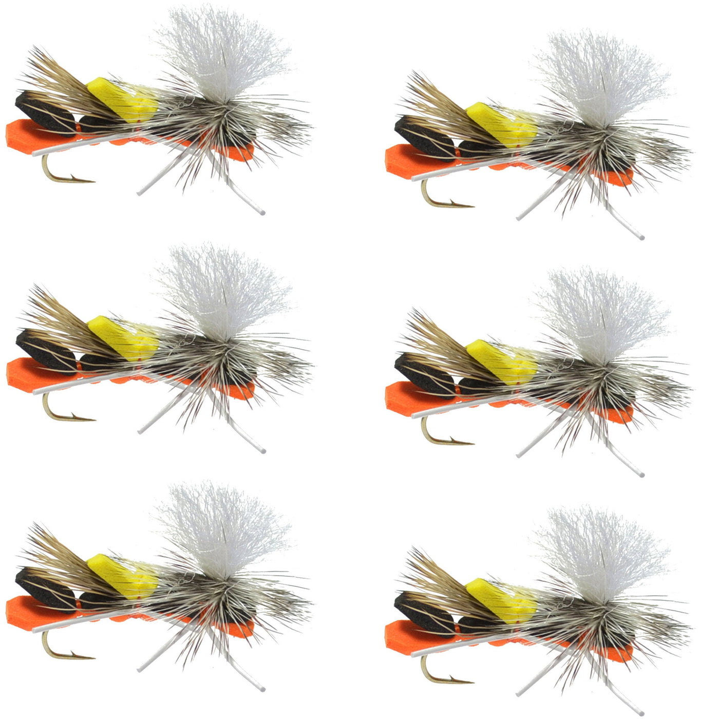 Parachute Chernobyl Ant Black Orange Foam Body Grasshopper Fly - 6 Flies Hook Size 10