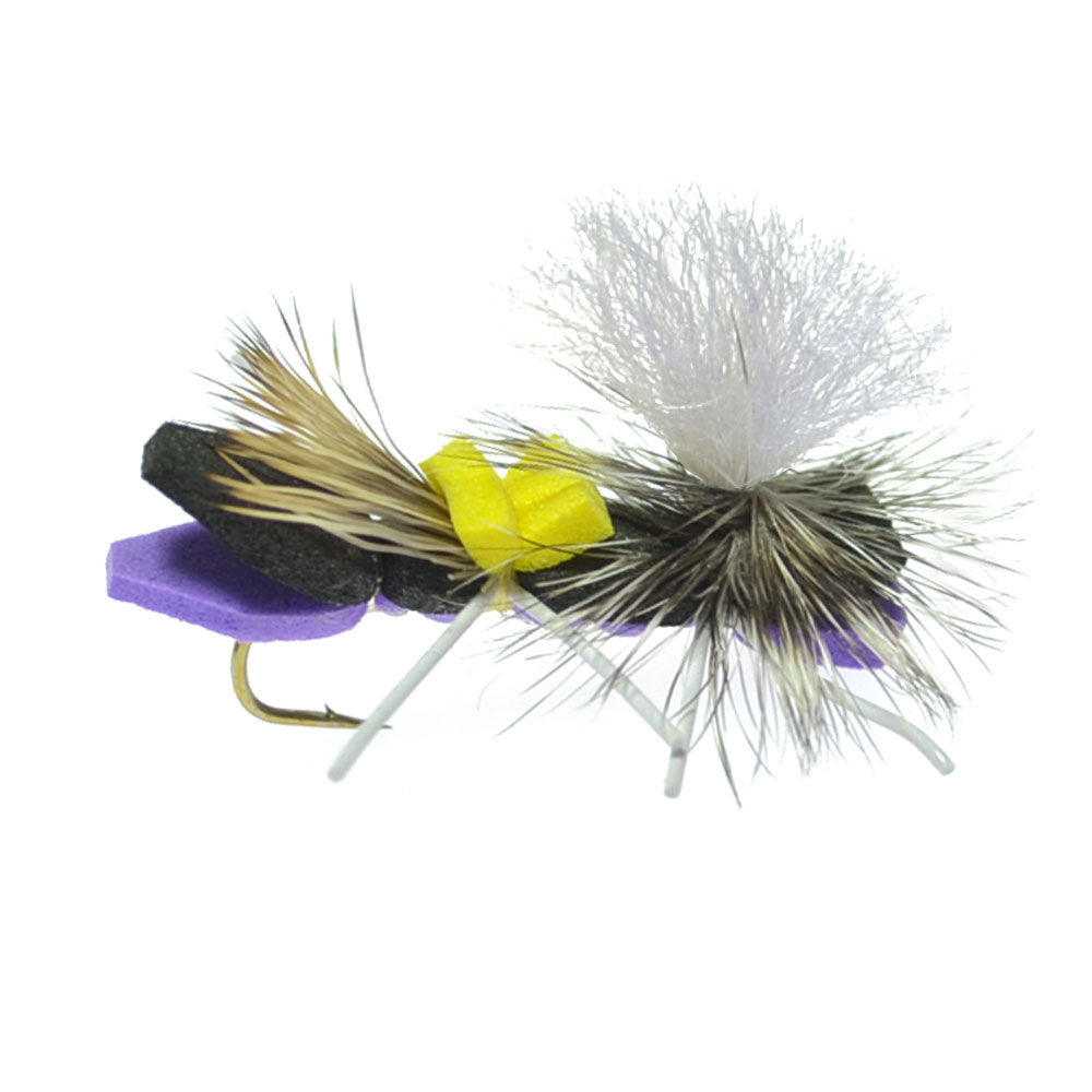 Parachute Chernobyl Ant Purple Foam Body Grasshopper Fly - 1 Dozen Flies Hook Size 10