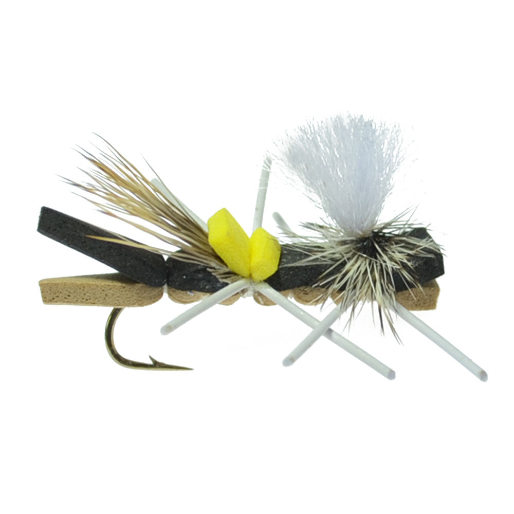 Pack Parachute Chernobyl Ant Black Tan Foam Body Grasshopper Fly 6 Flies Hook Size 10