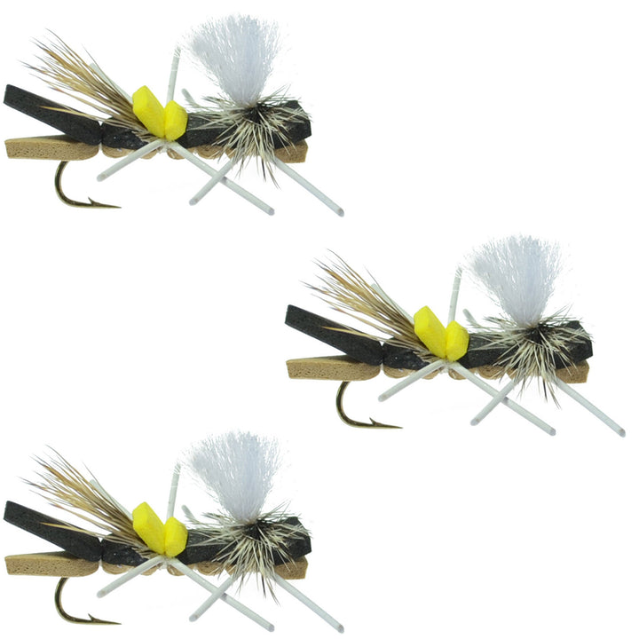 Pack Parachute Chernobyl Ant Black Tan Foam Body Grasshopper Fly 6 Flies Hook Size 10