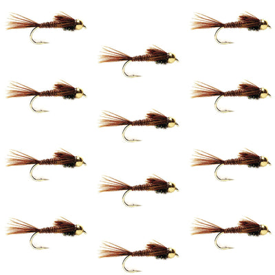 Tungsten Bead Head  Pheasant Tail Nymph 1 Dozen Flies  Size 10