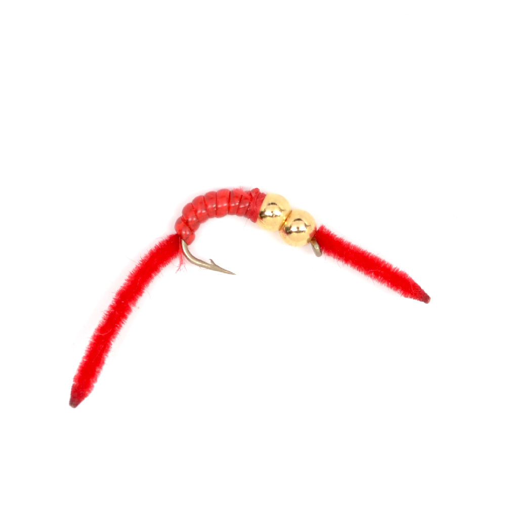 3 Pack San Juan Double Bead Power Worm  Red V-Rib - Hook Size 14