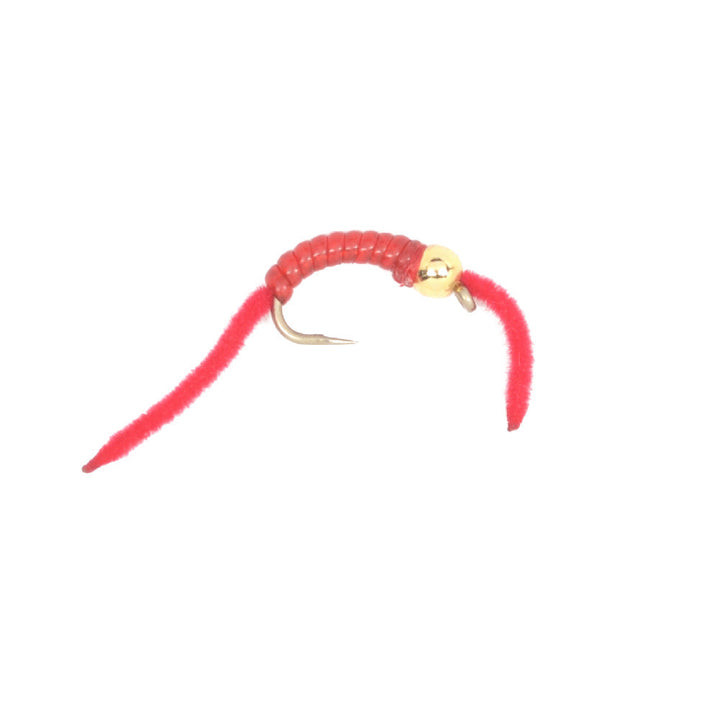 3 Pack San Juan Power Worm Gold Bead Head Red V-Rib - Hook Size 12