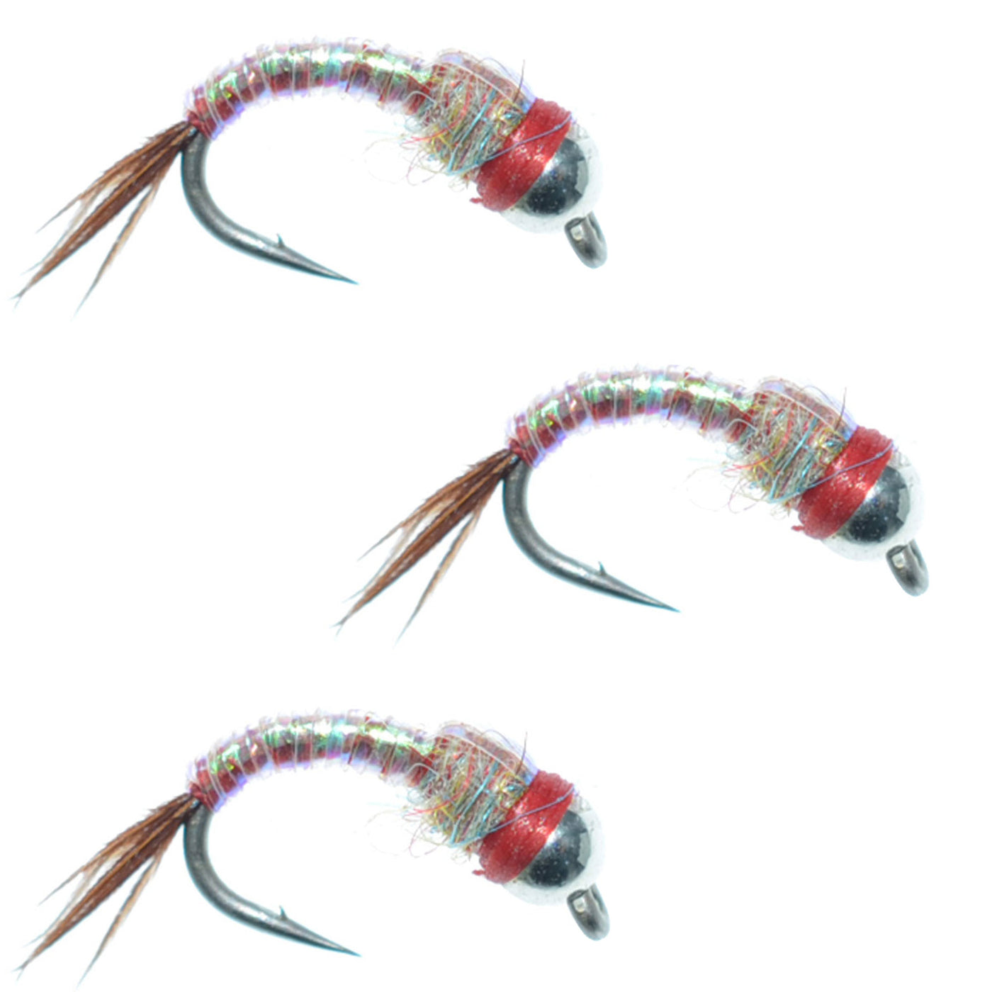 3 Pack Bead Head Rainbow Warrior Nymph Fly Fishing Flies Hook Size 18