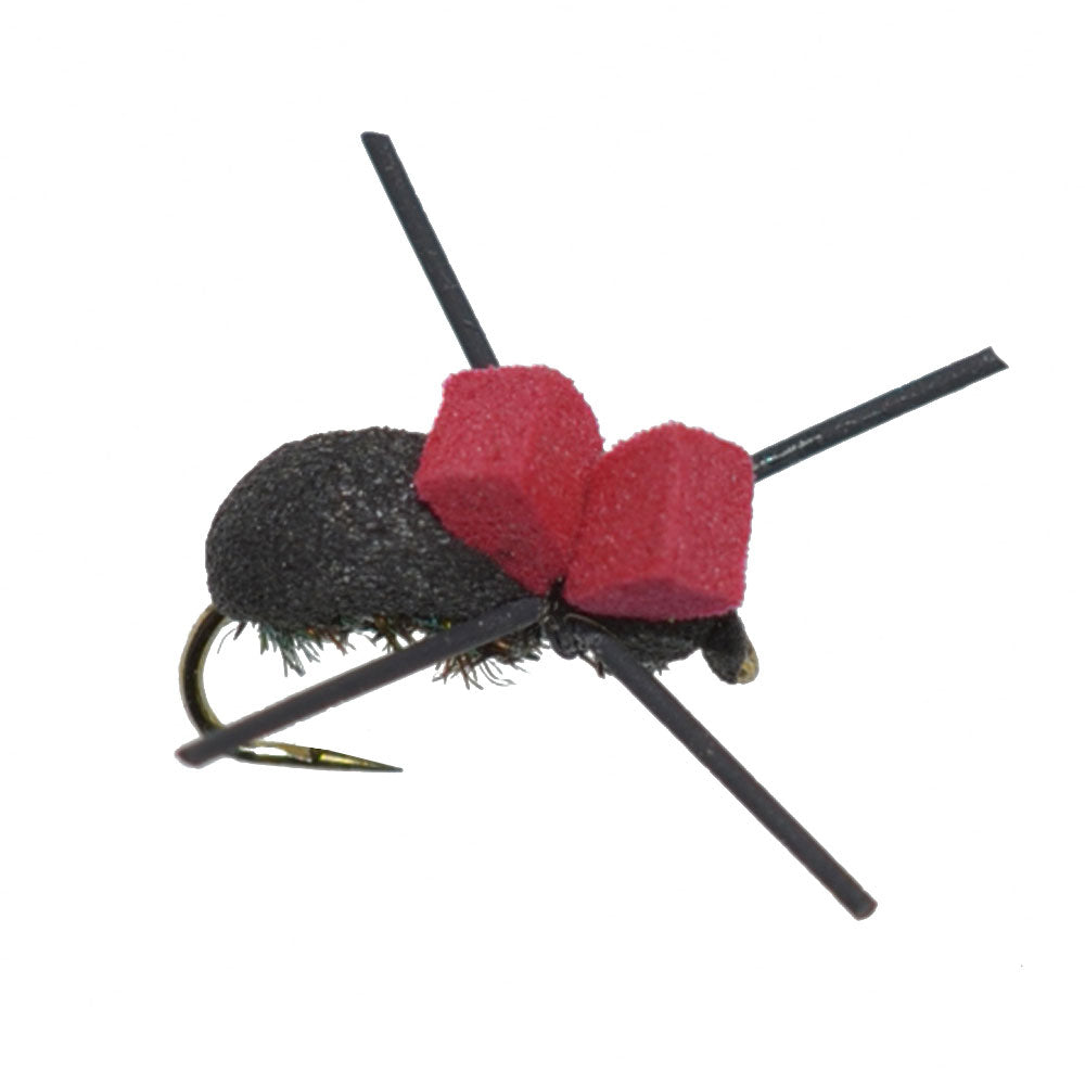 3 Pack Red Top Black Foam Beetle Terrestrial Trout Dry Fly Fishing Flies - Hook Size 14