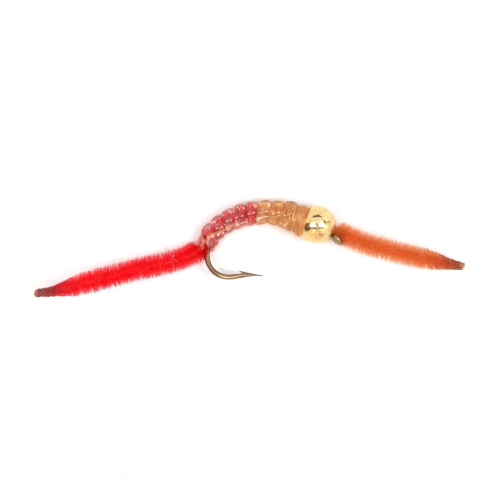 3 Pack San Juan Bead Head Power Worm Half Brown Half Red V-Rib - Hook Size 14