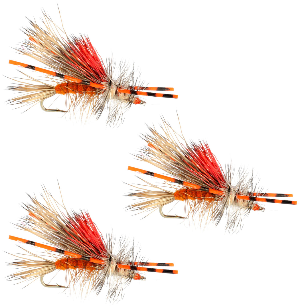 3 Pack Kaufmann's Orange Crystal Stimulator Hook Size 16 Rubber Legs Dry Flies