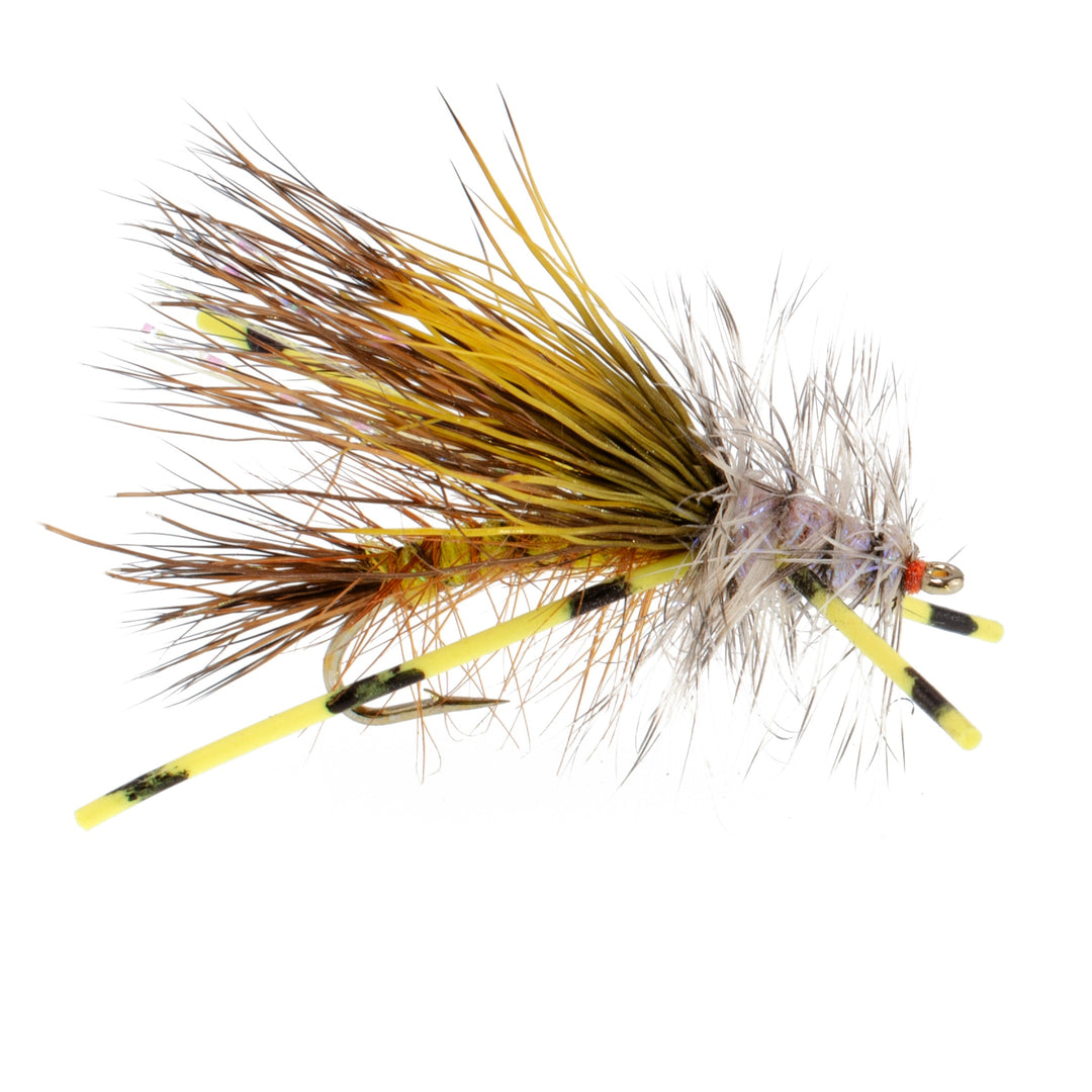 3 Pack Kaufmann's Yellow Crystal Stimulator Rubber Legs Dry Fly - Hook Size 12