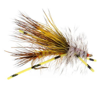 Kaufmann's Yellow Crystal Stimulator Rubber Legs Dry Fly - 1 Dozen Flies Hook Size 14