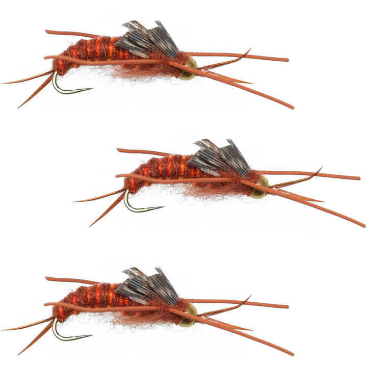 3 Pack Barbless Gold Bead Kaufmann's Brown Stone Fly with Rubber Legs - Stonefly Wet Fly - Hook Size 6