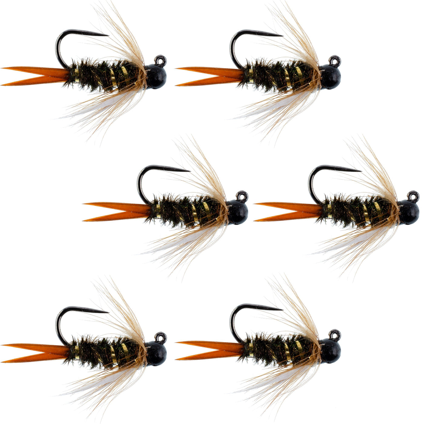 Black Tungsten Bead Prince Jig Tactical Czech Nymph Euro Nymphing Fly - 6 Flies Size 10