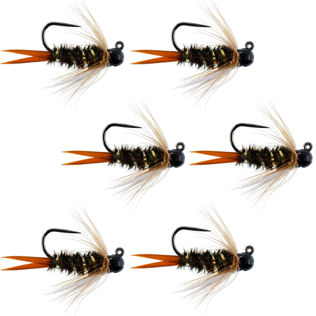 Black Tungsten Bead Prince Jig Tactical Czech Nymph Euro Nymphing Fly - 6 Flies Size 12