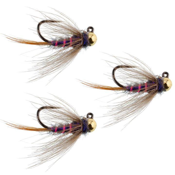 3 Pack Tungsten Bead Duracell Jigged Czech Nymph Euro Nymphing Fly - Hook Size 16