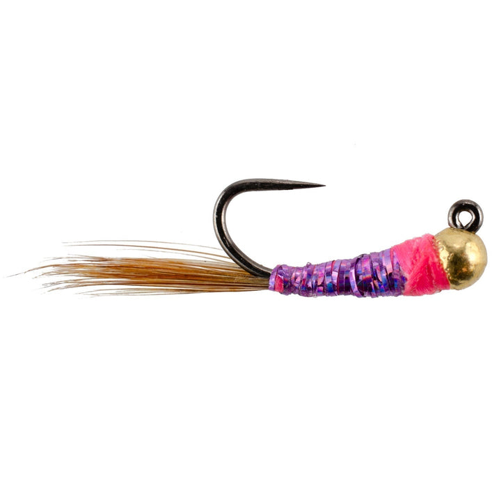 Tungsten Bead Hot Spot Purple Perdigon Tactical Jig Spanish Czech Euro Nymph Fly - 1 Dozen Flies Size 16