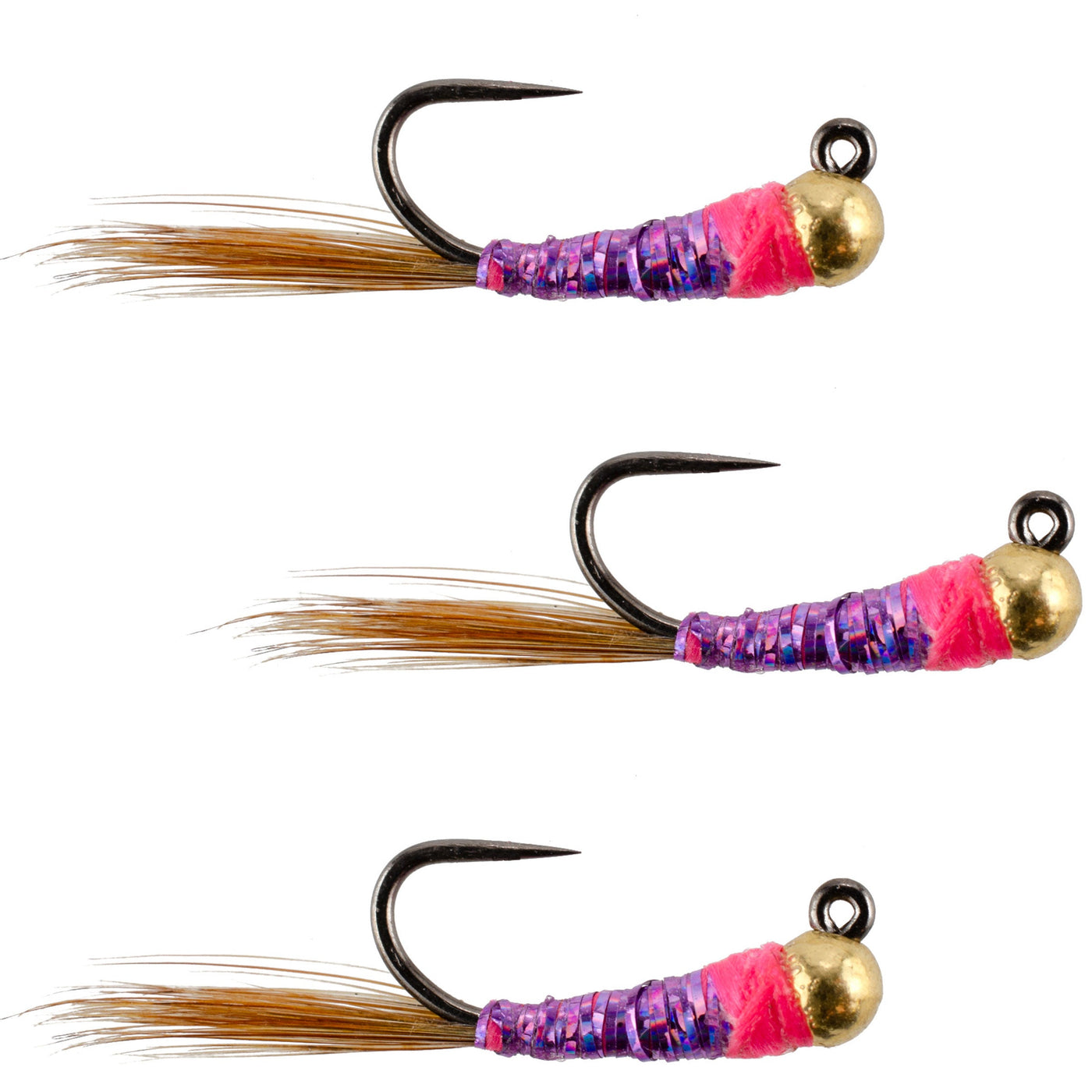 3 Pack Tungsten Bead Hot Spot Purple Perdigon Tactical Jig Spanish Czech Euro Nymph Fly - Hook  Size 14