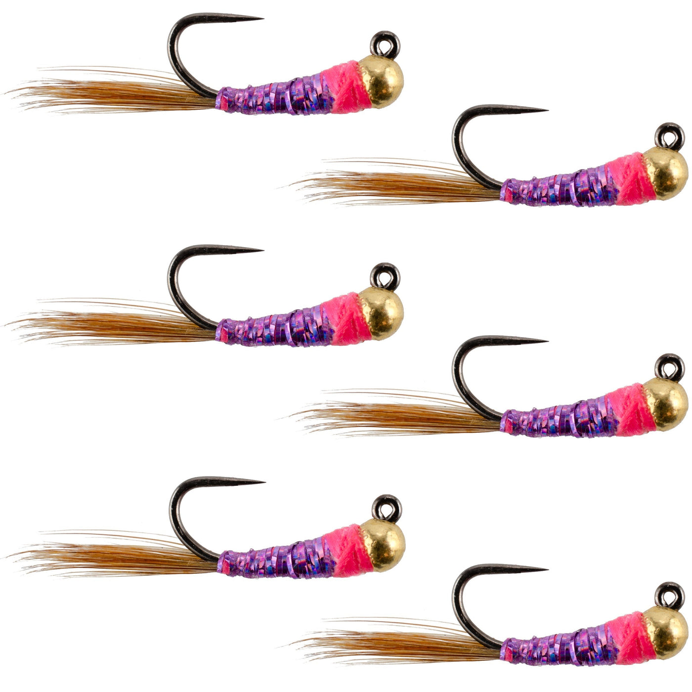 Tungsten Bead Hot Spot Purple Perdigon Tactical Jig Spanish Czech Euro Nymph Fly - 6 Flies Size 18