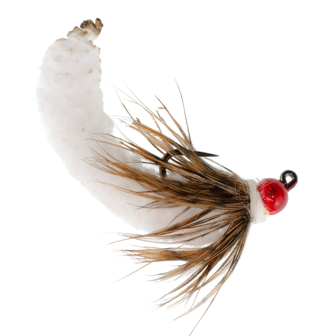 Tungsten Bead White Mop Fly Tactical Jig Czech Euro Nymph Barbless Fly - 6 Flies Size 14