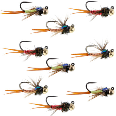 Tactical Tungsten Bead Head Copper John Euro Nymph Assortment Fly Fishing Flies - Collection of 9 Flies 3 Colors Hook Size 16