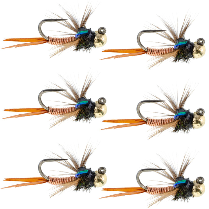 Tungsten Bead Tactical Jig Copper John Czech Nymph Euro Nymphing Fly - 6 Flies Size 12