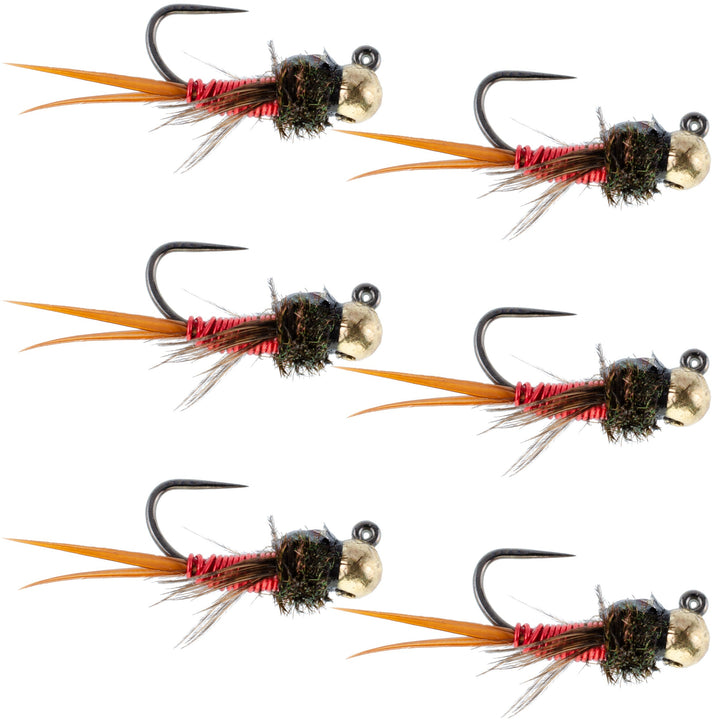 Tungsten Bead Tactical Jig Copper John Red Czech Nymph Euro Nymphing Fly - 6 Flies Size 14