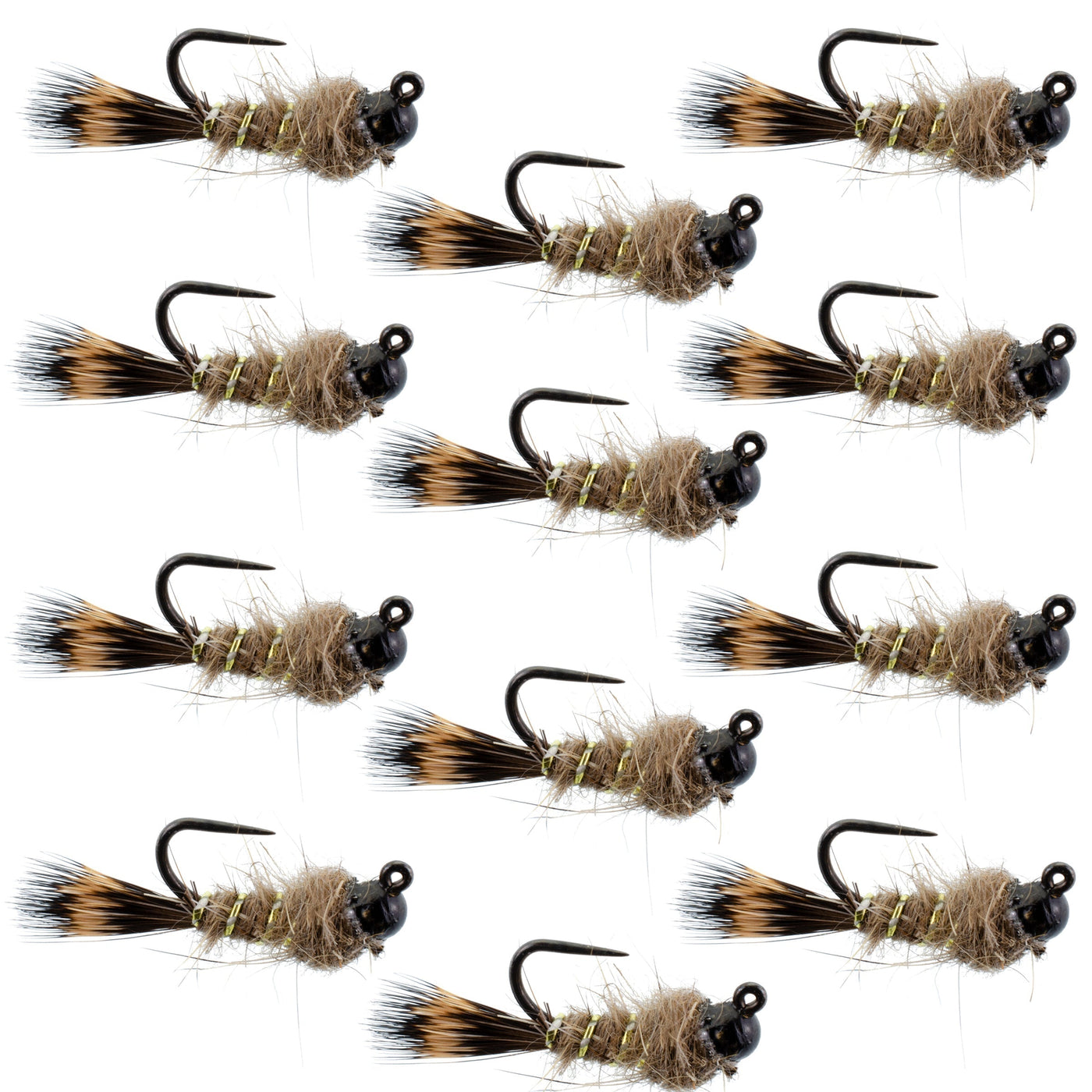 Black Tungsten Bead Tactical Hares Ear Czech Nymph Euro Nymphing Fly - 1  Dozen Flies Size 18