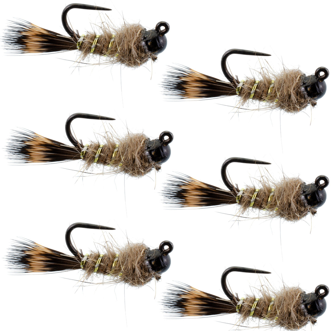 Black Tungsten Bead Tactical Hares Ear Czech Nymph Euro Nymphing Fly - 6 Flies Size 16