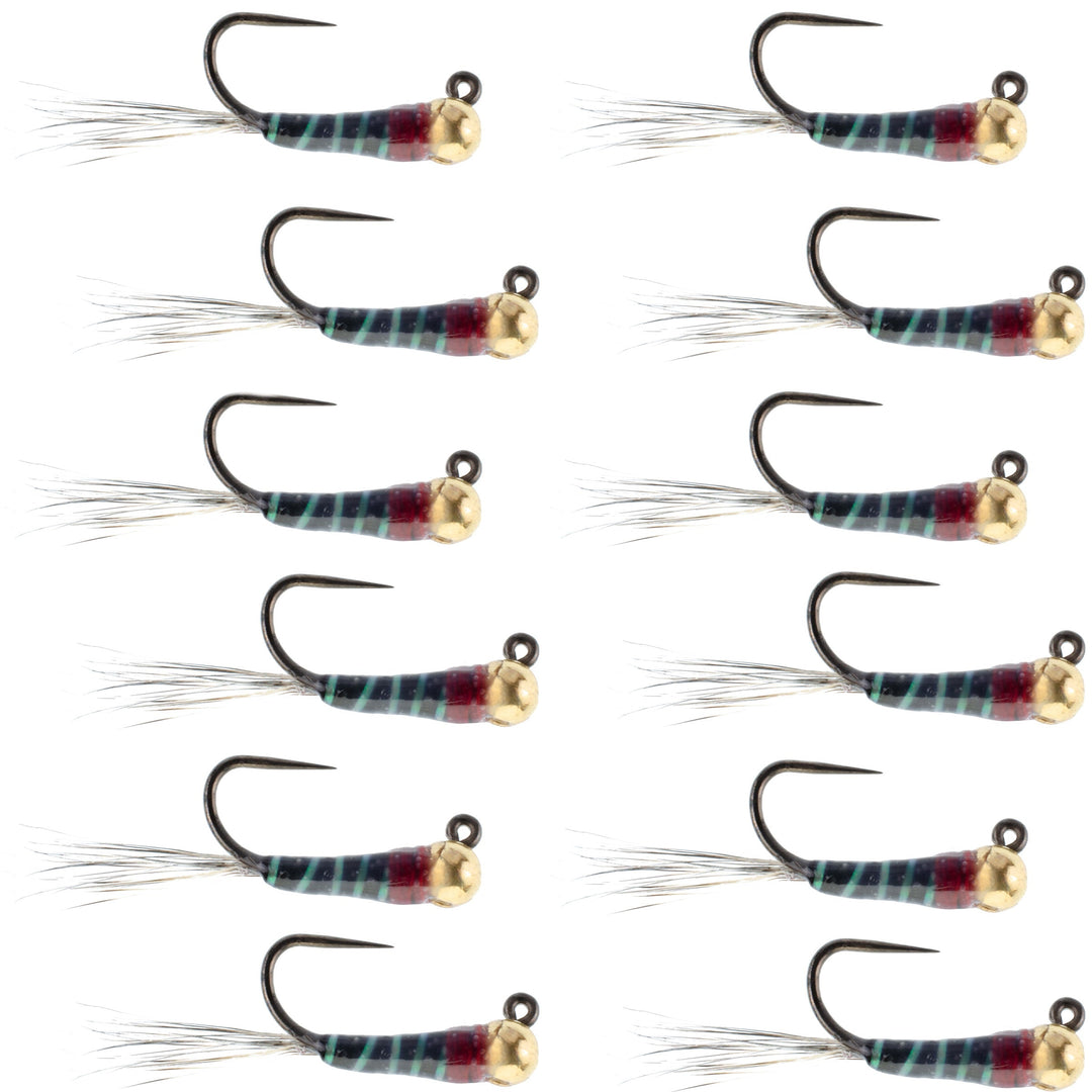 Tungsten Bead Black Perdigon Tactical Jig Czech Euro Nymph Spanish Nymphing Fly - 1 Dozen Flies Size 14