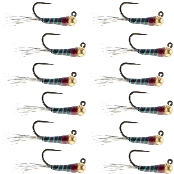 Tungsten Bead Black Perdigon Tactical Jig Czech Euro Nymph Spanish Nymphing Fly - 1 Dozen Flies Size 14