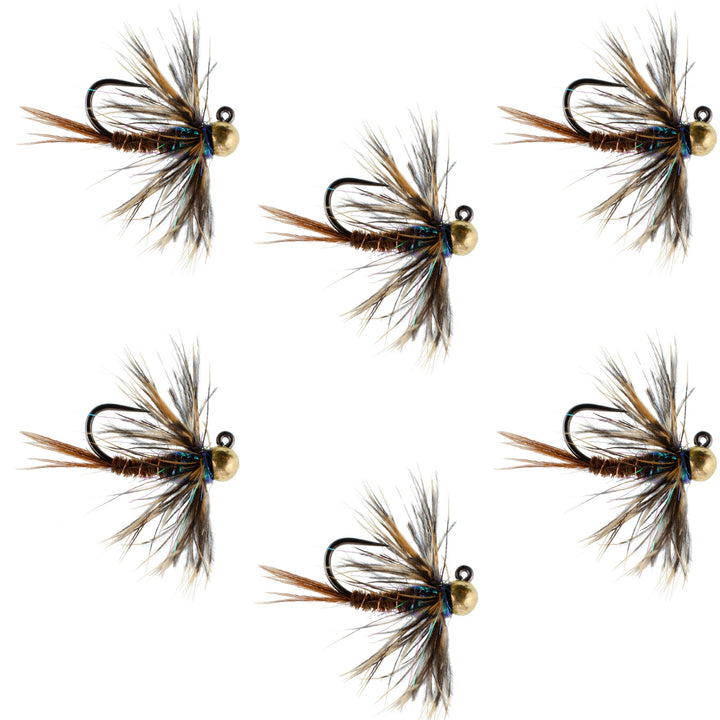 Tungsten Bead Soft Hackle Pheasant Tail Tactical Jig Czech Nymph Euro Nymphing Fly - 6 Flies Size 12