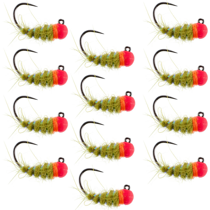 Tungsten Hot Bead Walt's Worm Jig Tactical Czech Nymph Euro Nymphing Fly - 1 Dozen Flies Hook Size 12