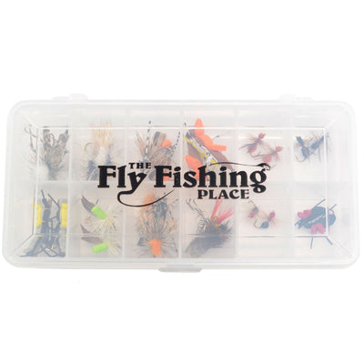 Trout Fly Assortment - Essential Terrestrials Fly Fishing Flies Collection - Includes Foam Hoppers, Ants, Beetles, and Cicadas - 2 Dozen Trout Flies with Fly Box