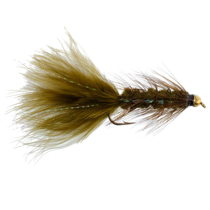 Dark Olive Bead Head Crystal Woolly Bugger Classic Streamer Flies - Set of 6 Trout Fly Fishing Flies - Hook Size 8