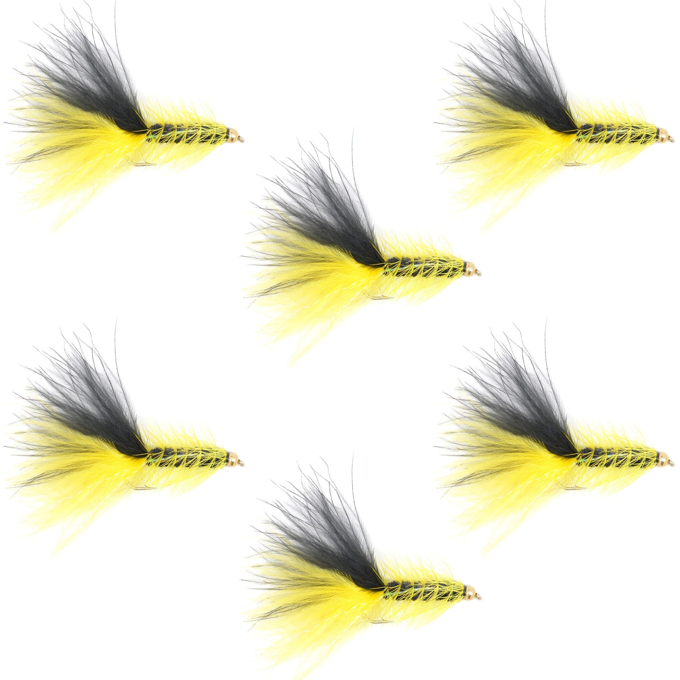 Yellow Black Bead Head Crystal Woolly Bugger Classic Streamer Flies - Set of 6 Trout Fly Fishing Flies - Hook Size 8