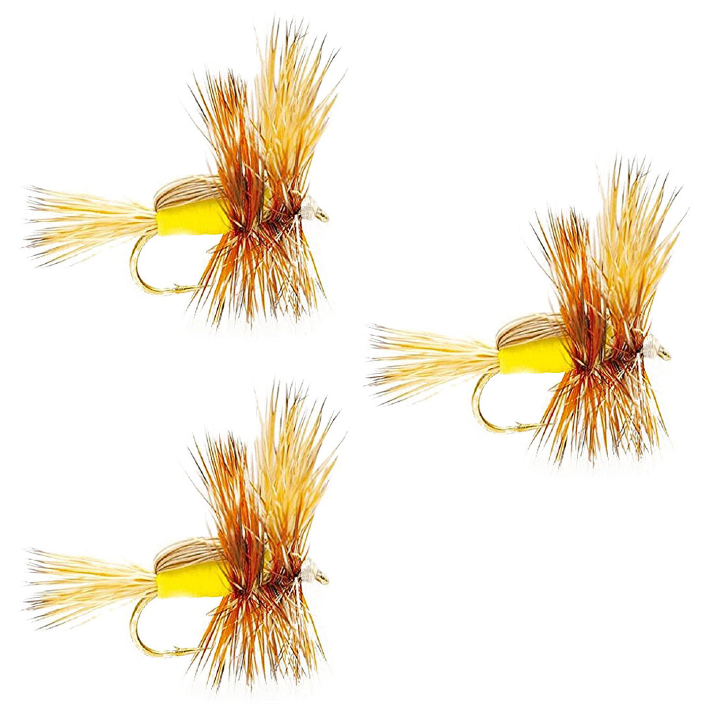 3 Pack Yellow Humpy Classic Hair Wing Dry Fly - Hook Size 10